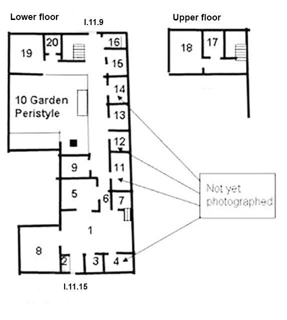 I.11.15 Pompeii. Casa del piano superiore or Casa del primo piano
Room Plan